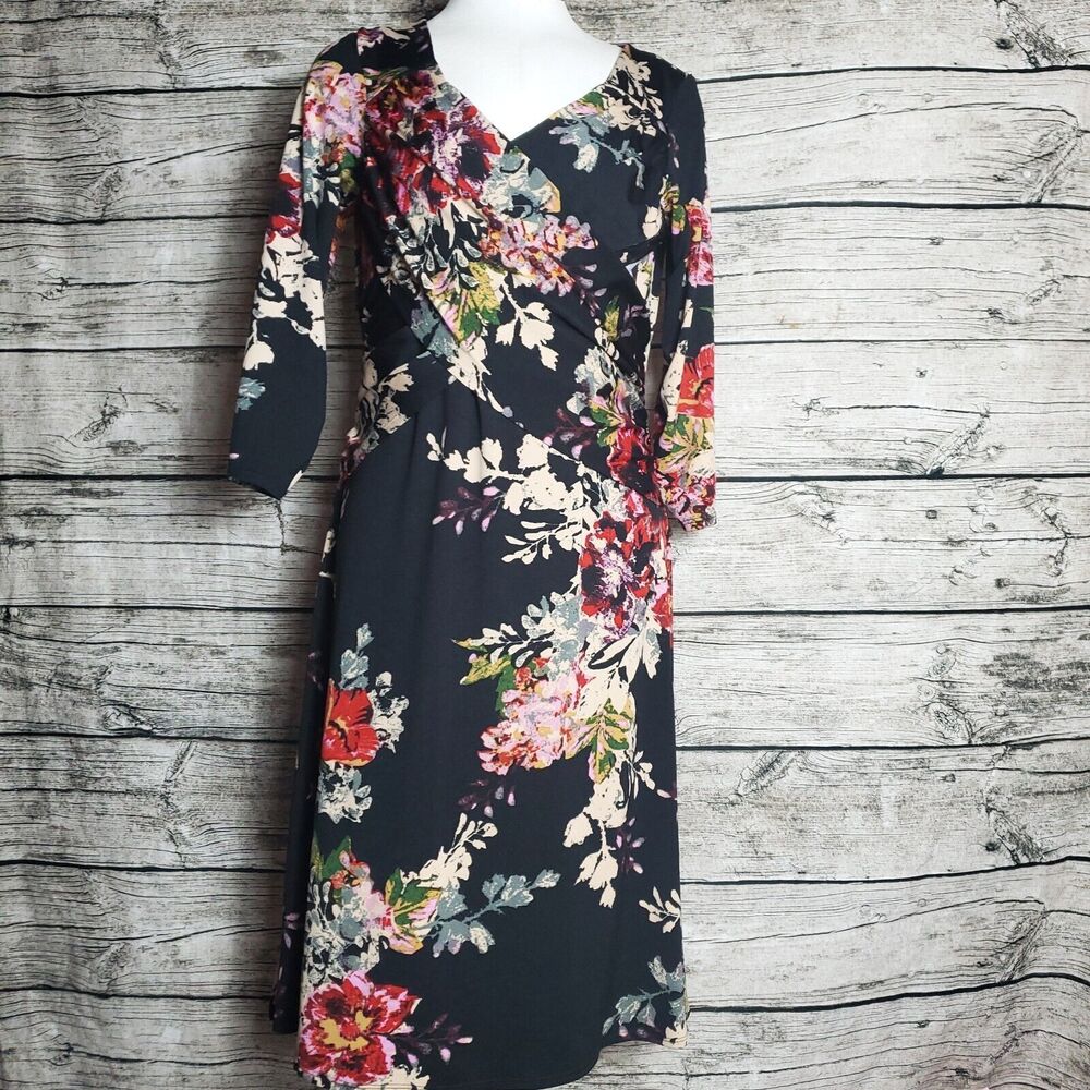 b-slim Dress Black Red Nude Floral Size Small
